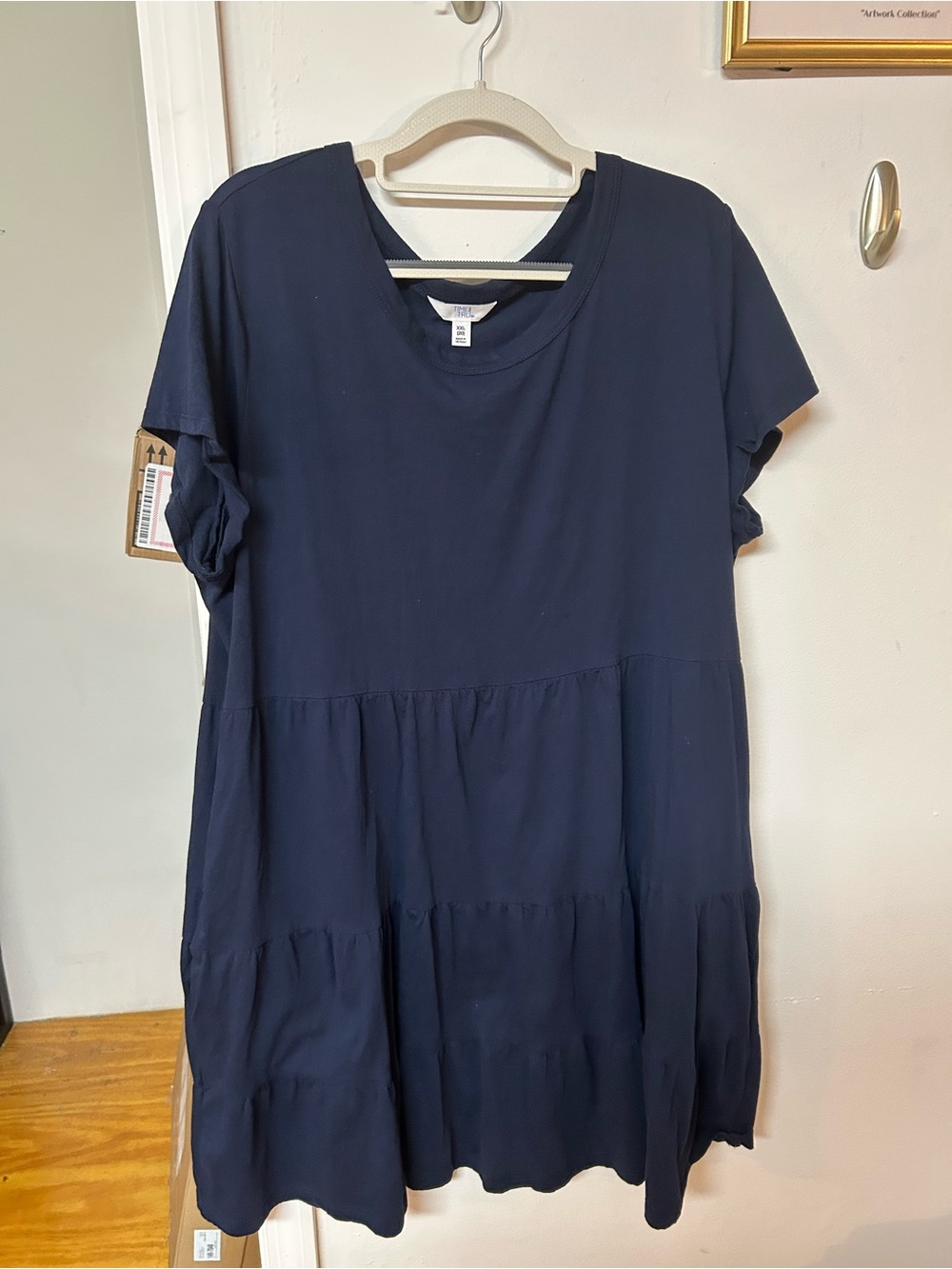 Time and Tru Navy Short Sleeve Tiered Tunic Dress